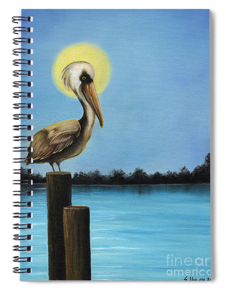 Peilcan Spiral Notebook featuring the mixed media Patiently Fishing by Sheryl Unwin