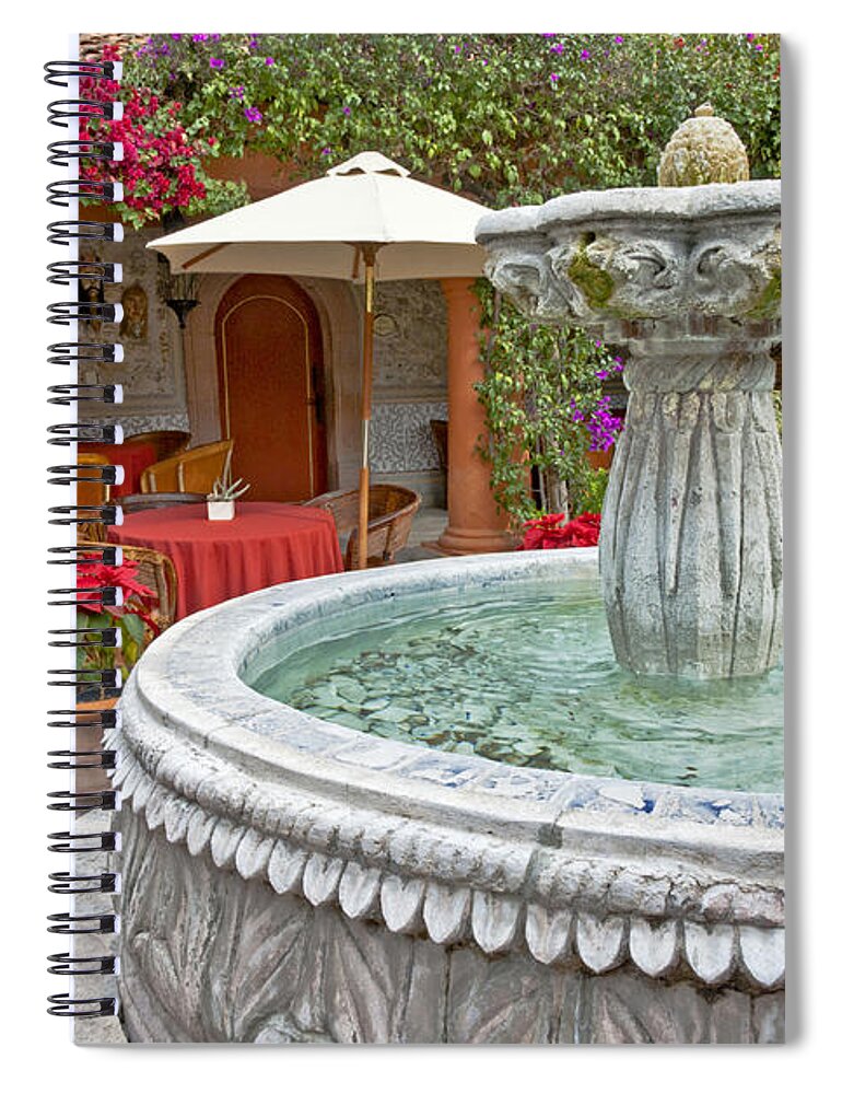 Patio Spiral Notebook featuring the photograph Patio And Fountain by Richard & Ellen Thane