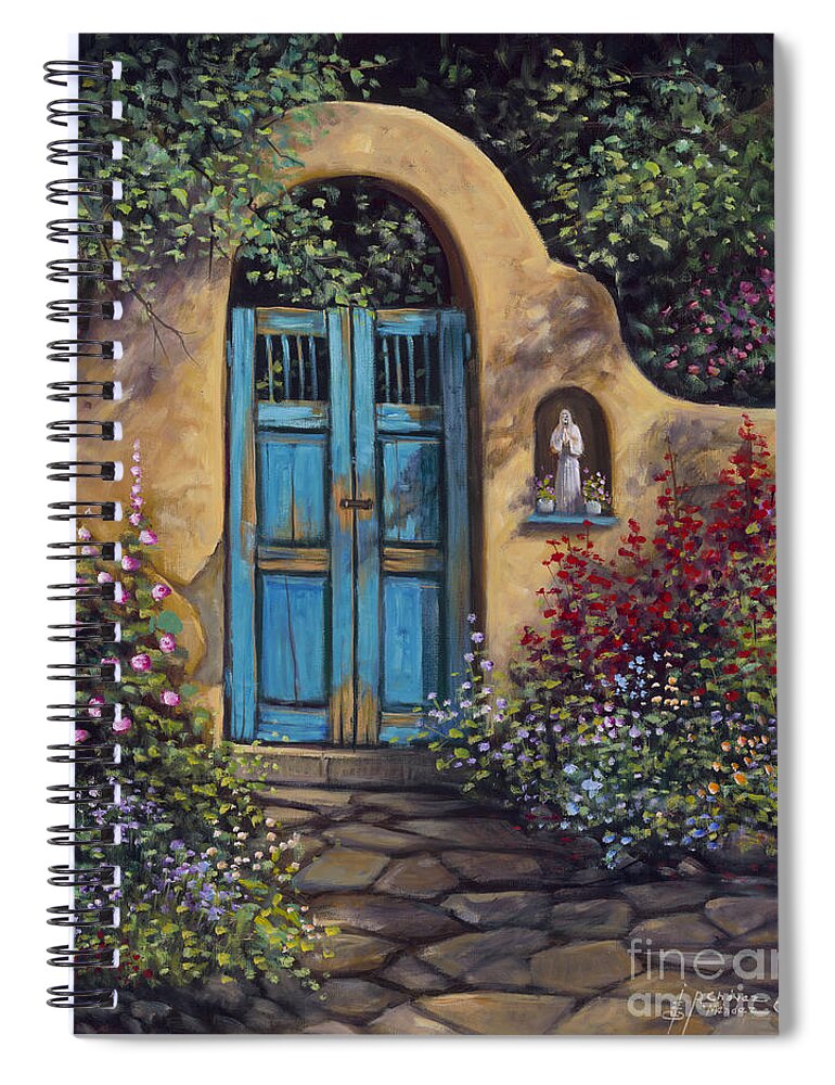 Adobe Spiral Notebook featuring the painting Patio by Ricardo Chavez-Mendez