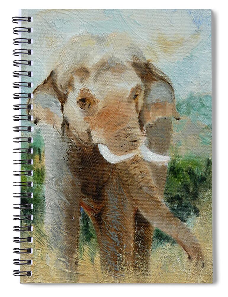 Elephant Elephants Wildlife Sanctuary Animal Animals African Asian Prince Chang Dee Performing Animal Welfare Society Spiral Notebook featuring the painting Peace for Prince by Ann Radley