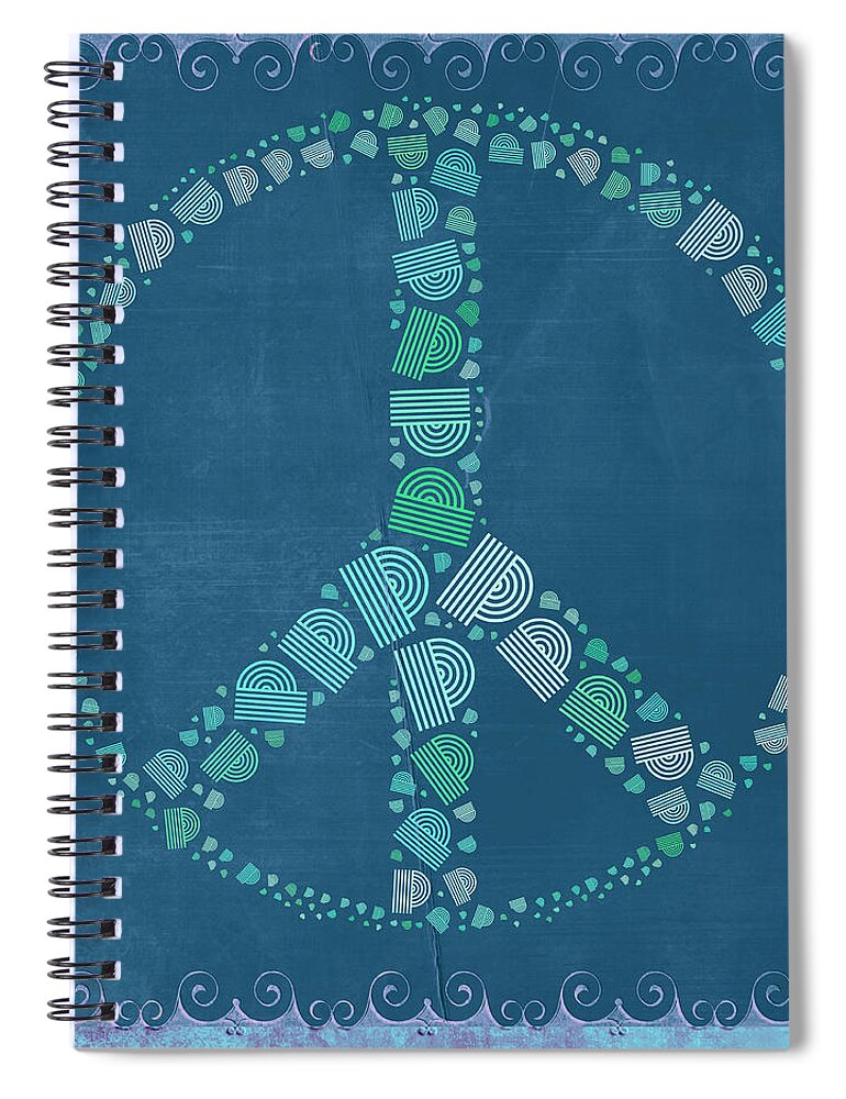 Blue Spiral Notebook featuring the digital art Peace Symbol Design - tq19at02 by Variance Collections