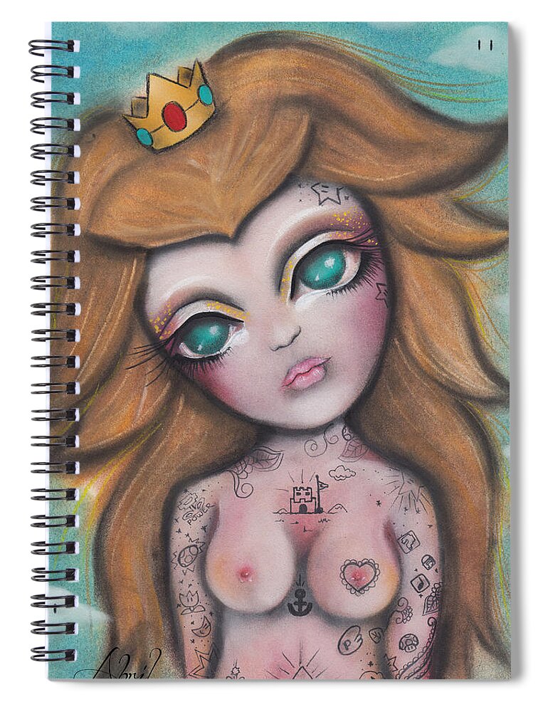Princess Peach Spiral Notebook featuring the painting Peach's Secrets by Abril Andrade