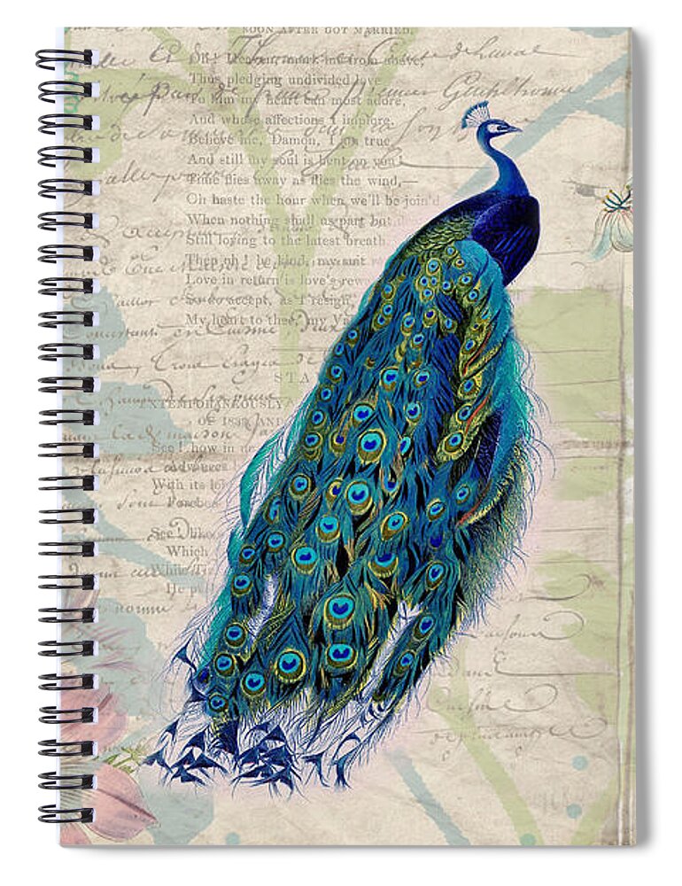 Peacocks Spiral Notebook featuring the digital art Peacock and Botanical Art by Peggy Collins