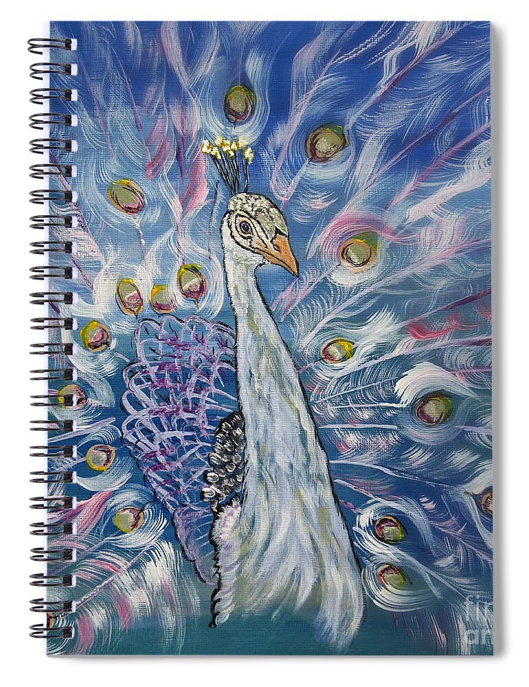 Animals Spiral Notebook featuring the painting Peacock Dressed In White by Ella Kaye Dickey