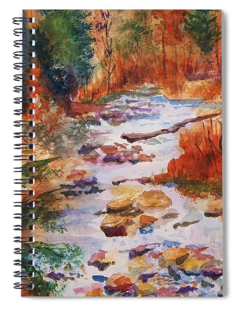 Creek Spiral Notebook featuring the painting Pebbled Creek by Ellen Levinson