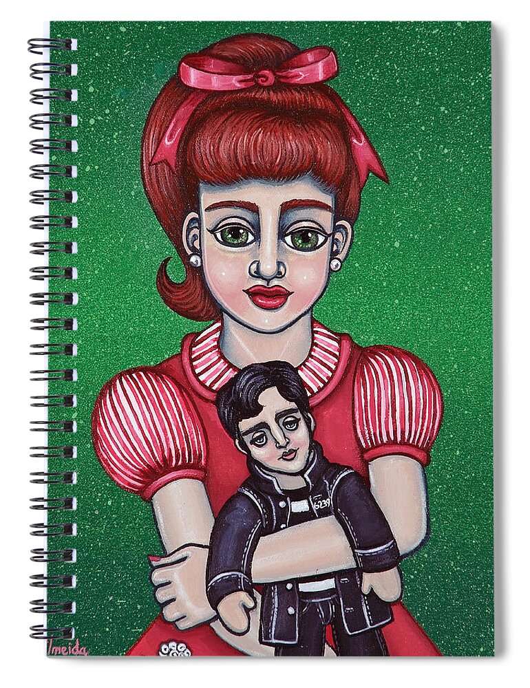1950s Spiral Notebook featuring the painting Peggy Sue Holding The King by Victoria De Almeida