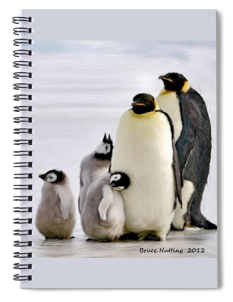 Penguin Spiral Notebook featuring the painting Penguin Family by Bruce Nutting