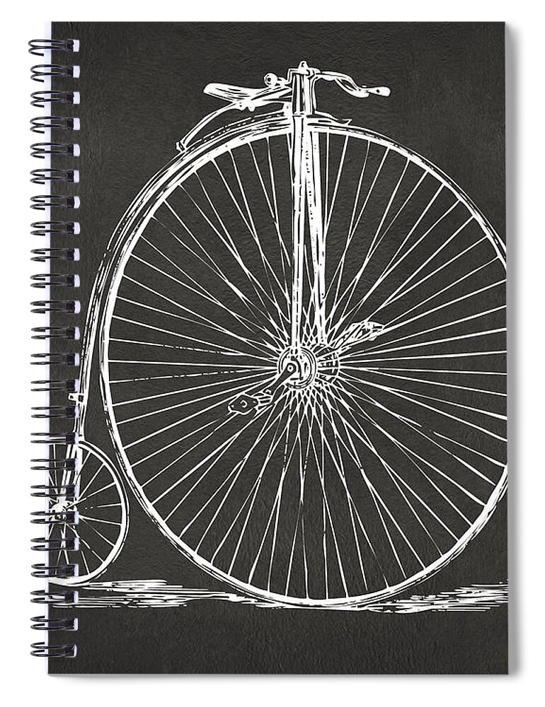 Penny-farthing Spiral Notebook featuring the digital art Penny-farthing 1867 High Wheeler Bicycle Patent - Gray by Nikki Marie Smith