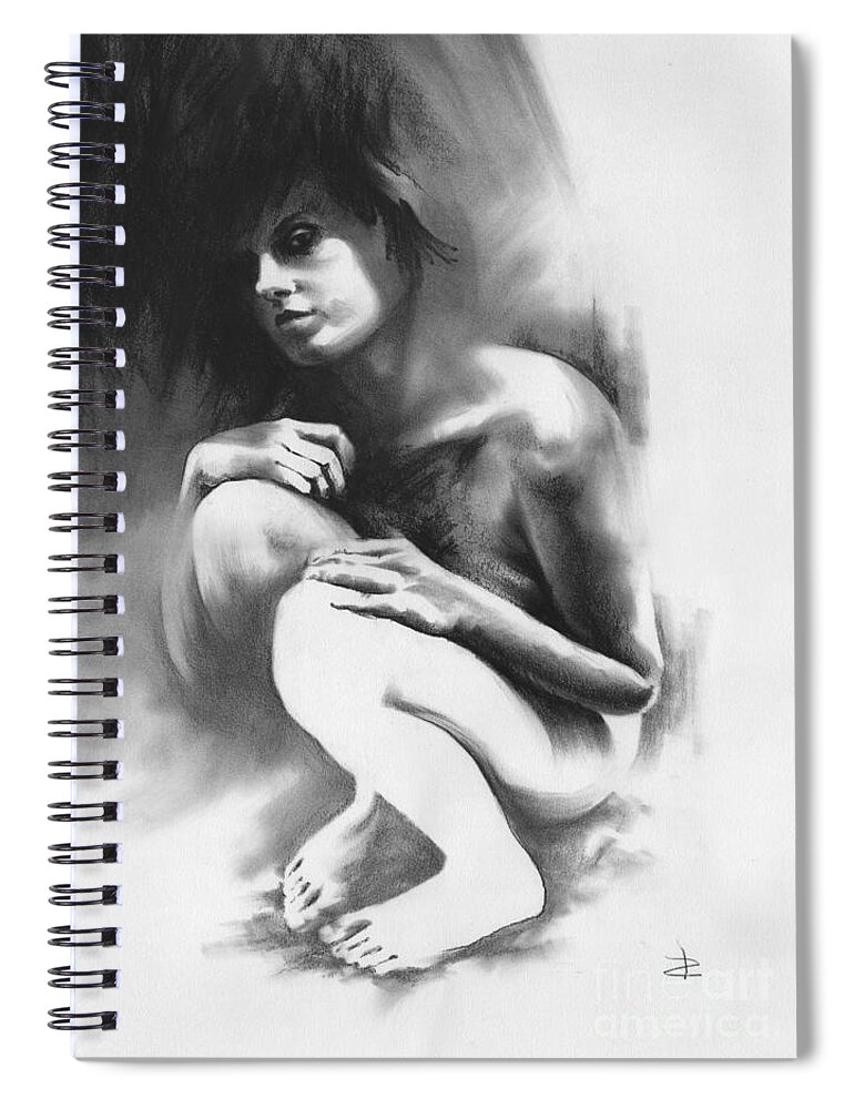 Pensive Spiral Notebook featuring the drawing Pensive by Paul Davenport