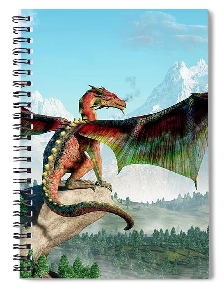 Perched Dragon Spiral Notebook featuring the digital art Perched Dragon by Daniel Eskridge