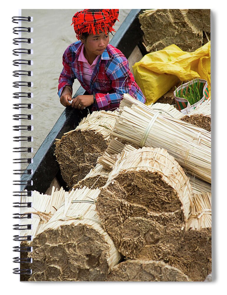 People Spiral Notebook featuring the photograph Person With Produce On Boat, Inle Lake by Cultura Rm Exclusive/yellowdog