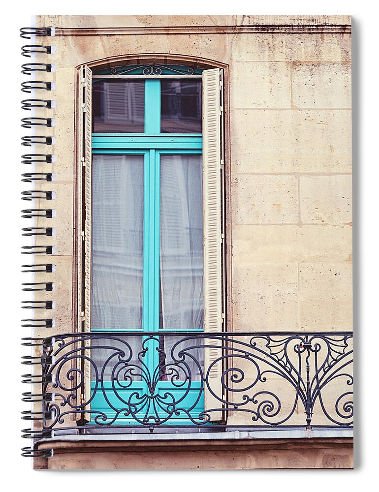Paris Spiral Notebook featuring the photograph Petit - Parisian Balcony by Melanie Alexandra Price