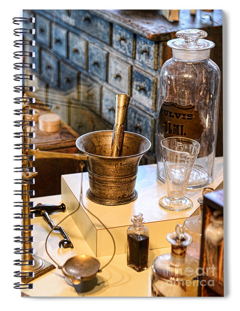 Paul Ward Spiral Notebook featuring the photograph Pharmacist - Brass Mortar and Pestle by Paul Ward