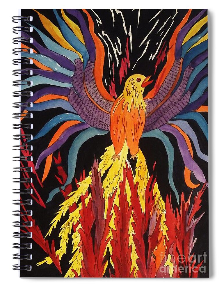 Phoenix Rising Spiral Notebook featuring the painting Phoenix Rising by Ellen Levinson