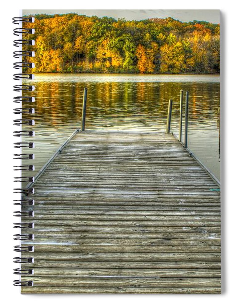 Autumn Spiral Notebook featuring the photograph Pier Lake Le Aqua Na by Roger Passman