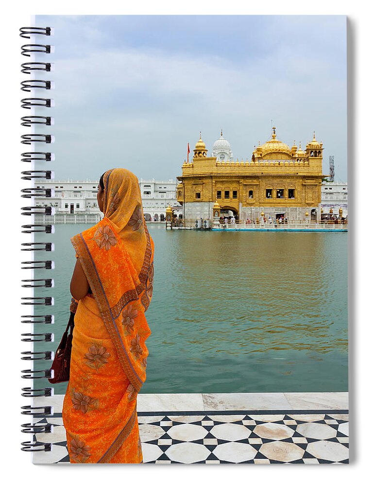 Indian Subcontinent Ethnicity Spiral Notebook featuring the photograph Pilgrim In Golden Temple Amritsar, India by Prognone