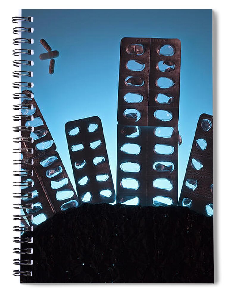 Shadow Spiral Notebook featuring the photograph Pills And Blister Packs Arranged To by Fstop Images - Larry Washburn