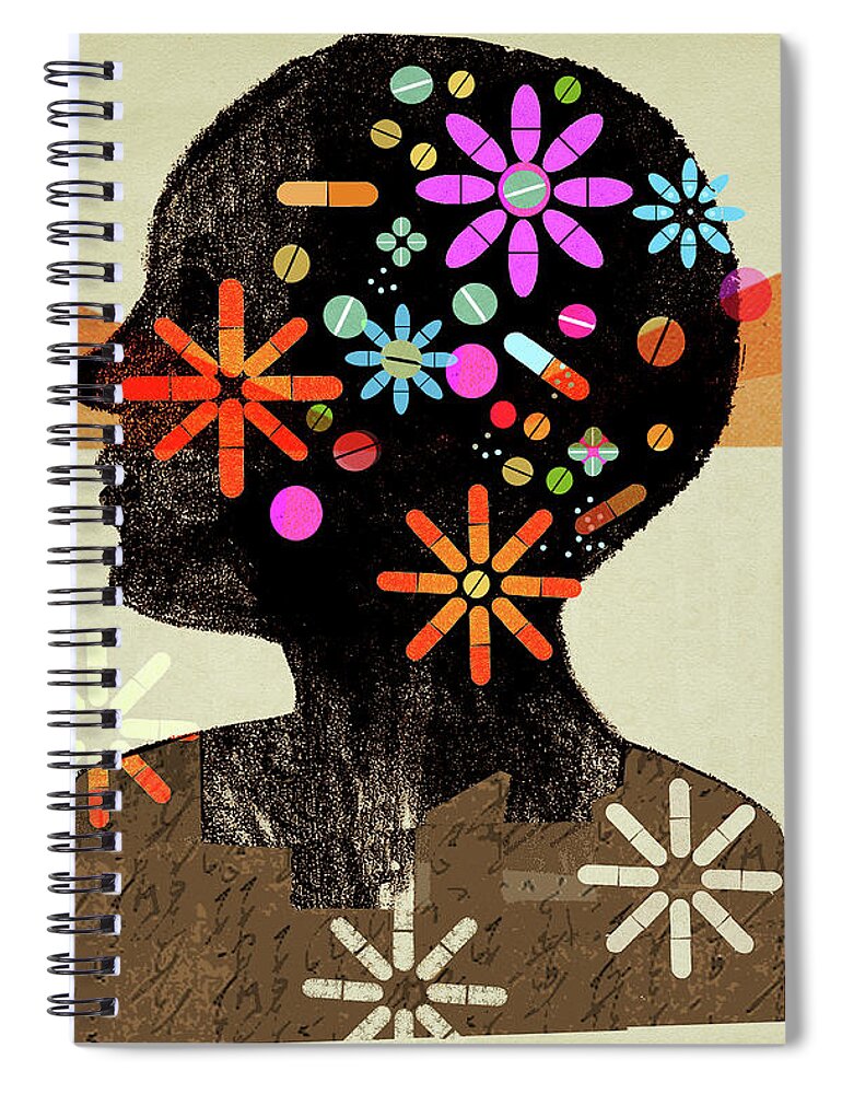 Abundance Spiral Notebook featuring the photograph Pills Forming Multicolored Flowers by Ikon Images