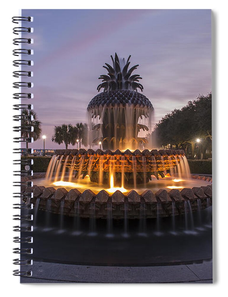 Pineapple Fountain Spiral Notebook featuring the photograph Pineapple Fountain at Night by Dale Powell