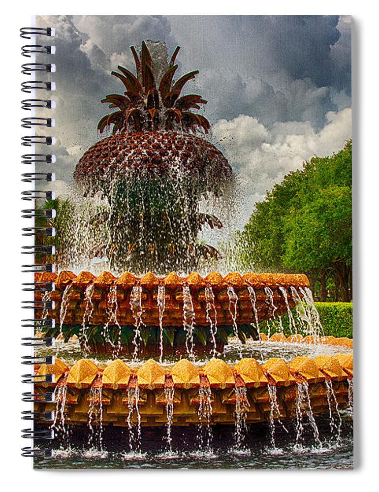 Charleston Spiral Notebook featuring the photograph Pineapple Fountain Charleston by Bill Barber