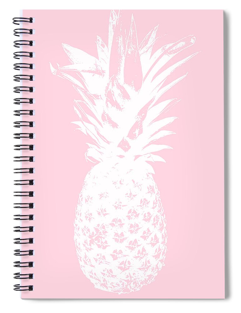 Pineapple Spiral Notebook featuring the mixed media Pink and White Pineapple by Linda Woods
