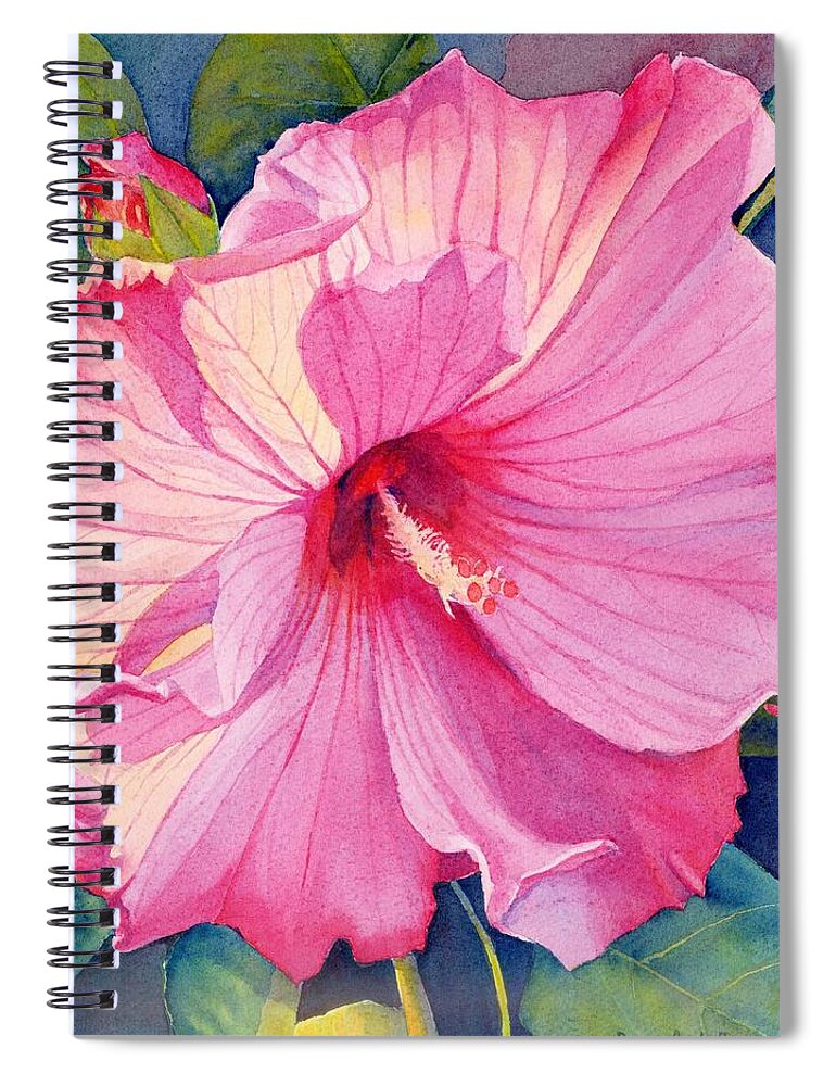 Pink Flower Spiral Notebook featuring the painting Pink Hibiscus by Brenda Beck Fisher