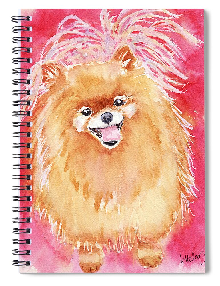 Pomeranian Painting Spiral Notebook featuring the painting Pink Pom by Greg and Linda Halom