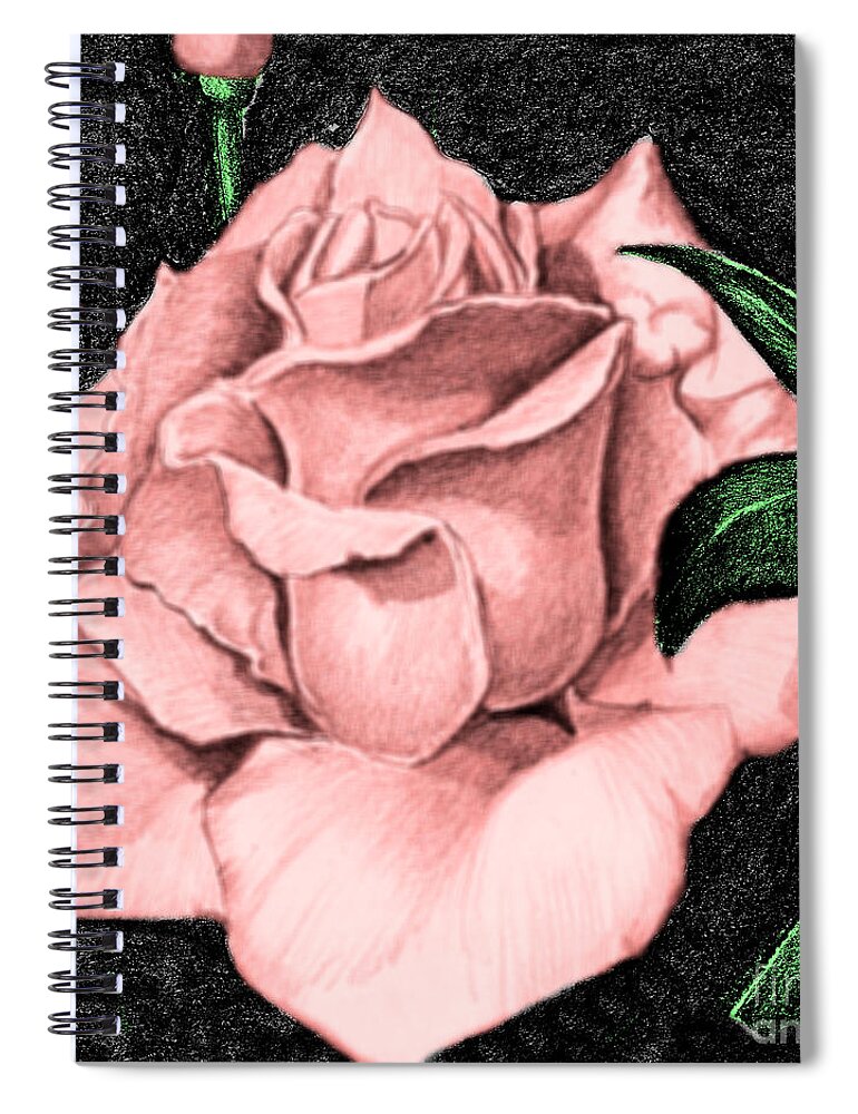 Rose Spiral Notebook featuring the drawing Pink Rose by Bill Richards