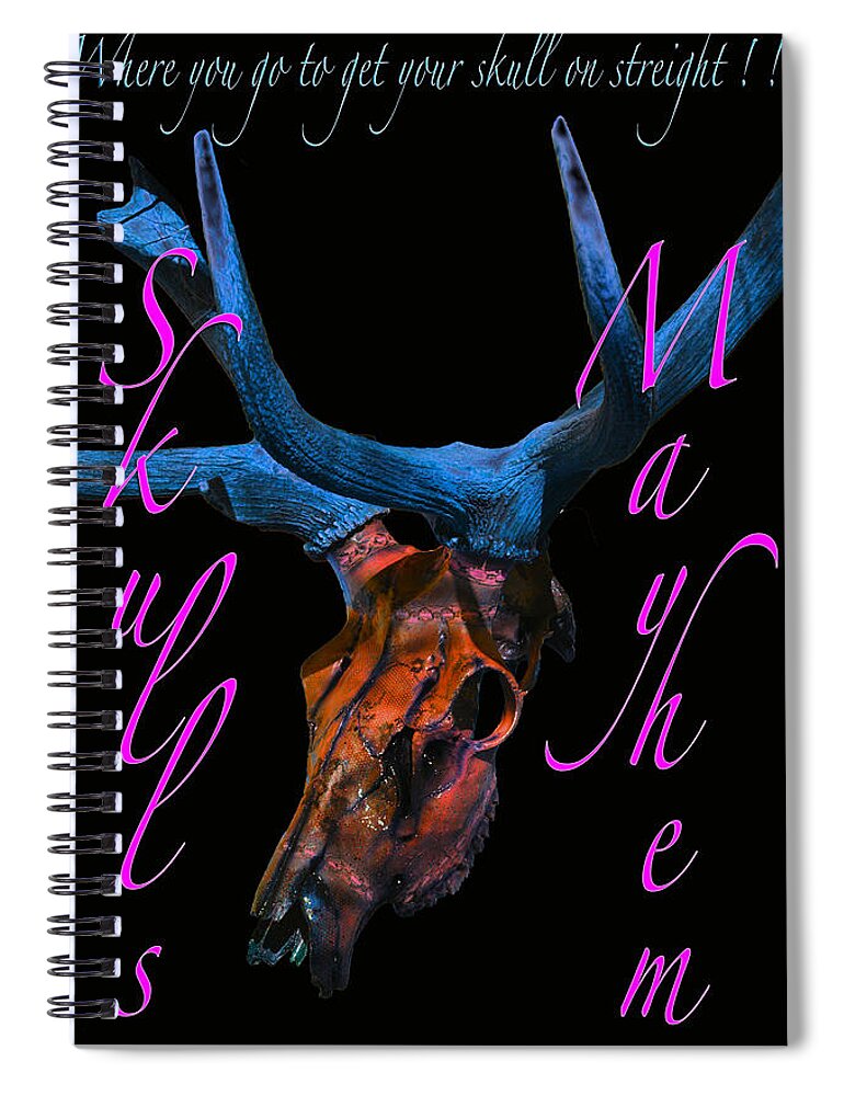 Elk Skull Photographs Digital Art Spiral Notebook featuring the photograph Pink Skull at Night II by Mayhem Mediums