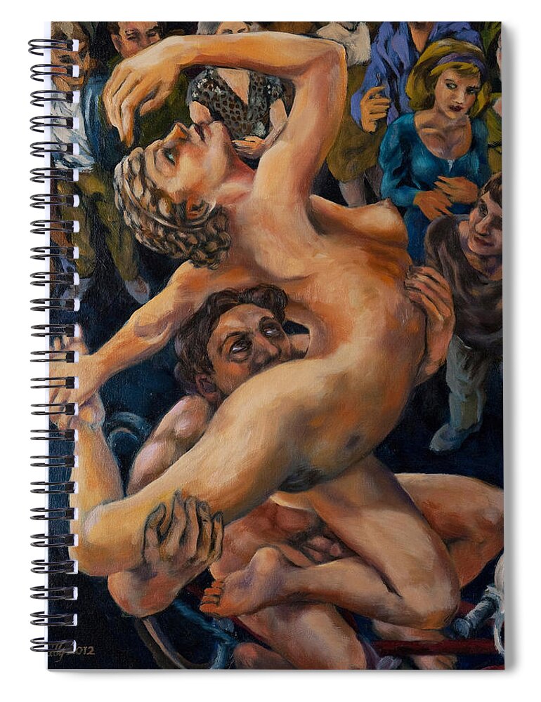 Pirouette Spiral Notebook featuring the painting Pirouette on a bicycle seen from above by Peregrine Roskilly