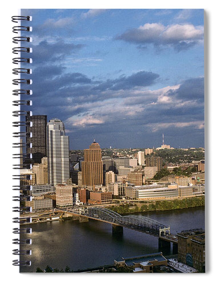 Architecture Spiral Notebook featuring the photograph Pittsburgh Skyline at Dusk by Jeff Goulden