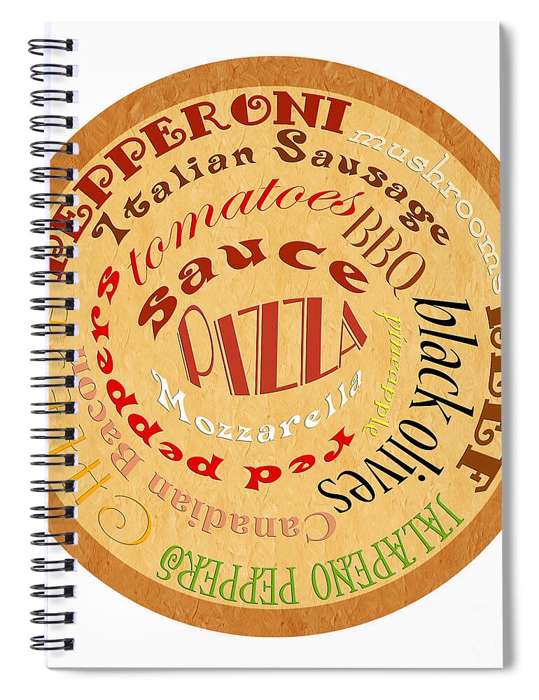 Food Spiral Notebook featuring the digital art Pizza Typography 2 by Andee Design