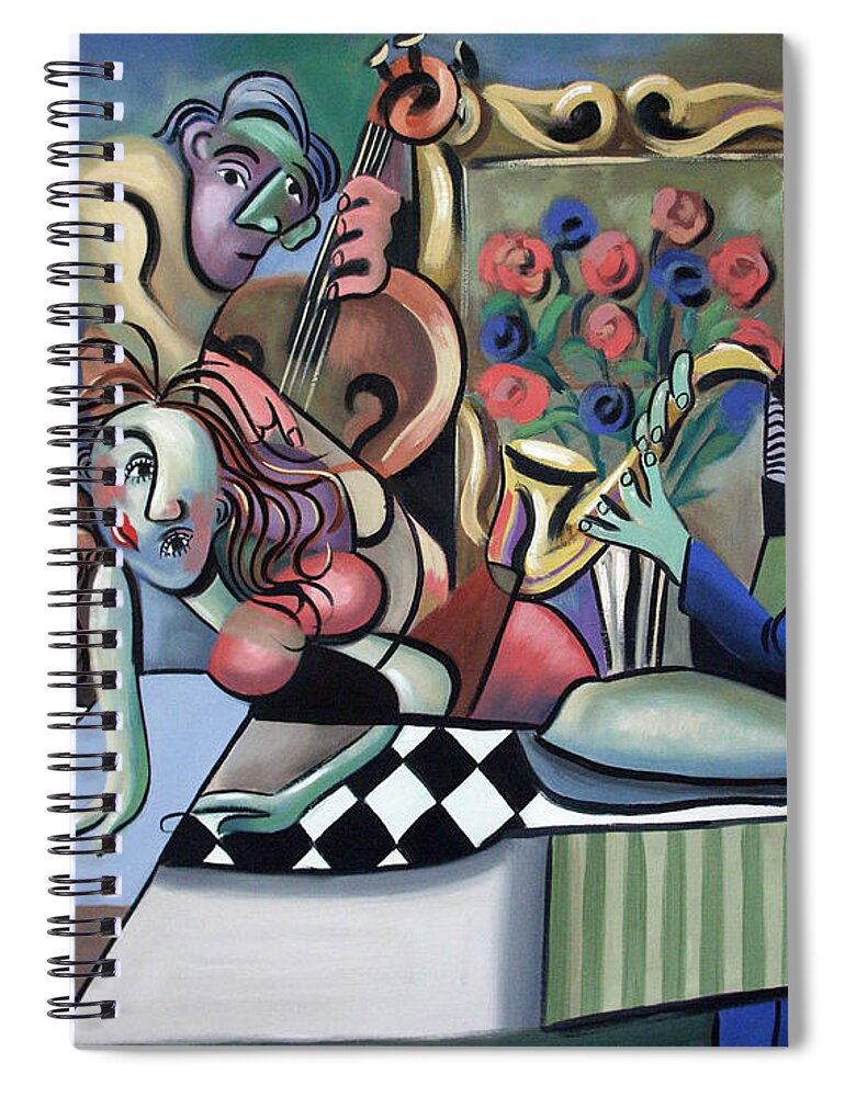 Fridays At Bernies Framed Prints Spiral Notebook featuring the painting Play It Again Sam by Anthony Falbo