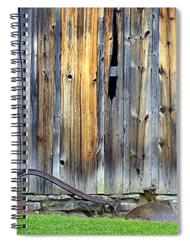 Wagon Wheels Spiral Notebook featuring the photograph Plow and Barn Study 2 by Kathy Barney