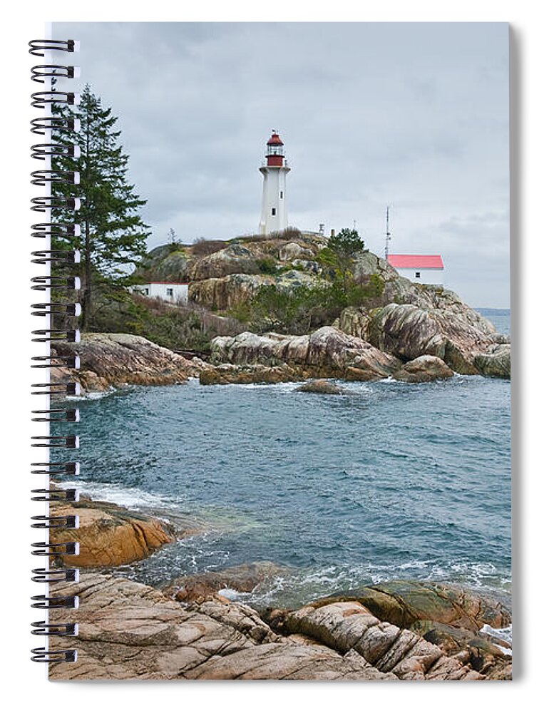 Architecture Spiral Notebook featuring the photograph Point Atkinson Lighthouse and Rocky Shore by Jeff Goulden