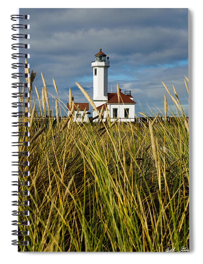 Architecture Spiral Notebook featuring the photograph Point Wilson Lighthouse and Grassy Foreground by Jeff Goulden