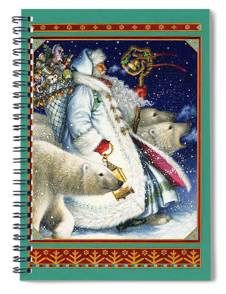 Santa Claus Spiral Notebook featuring the painting Polar Magic by Lynn Bywaters