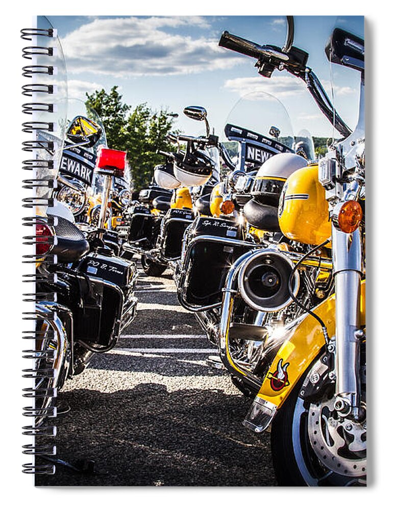 Motorcycles Spiral Notebook featuring the photograph Police Motorcycle Lineup by Eleanor Abramson