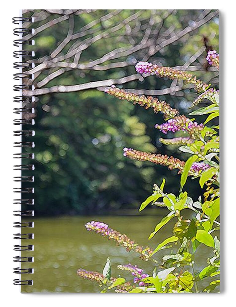 Pond Spiral Notebook featuring the painting Pond At Norfolk Botanical Garden 12 by Jeelan Clark