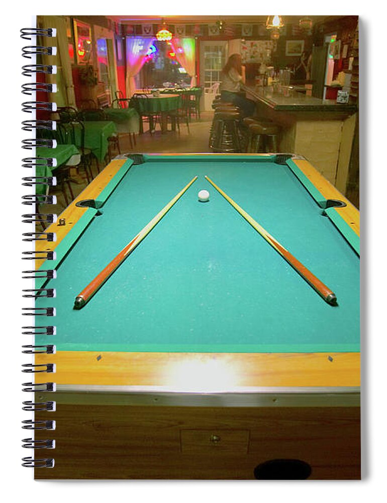 Photography Spiral Notebook featuring the photograph Pool Table Lit By Electric Lights by Panoramic Images