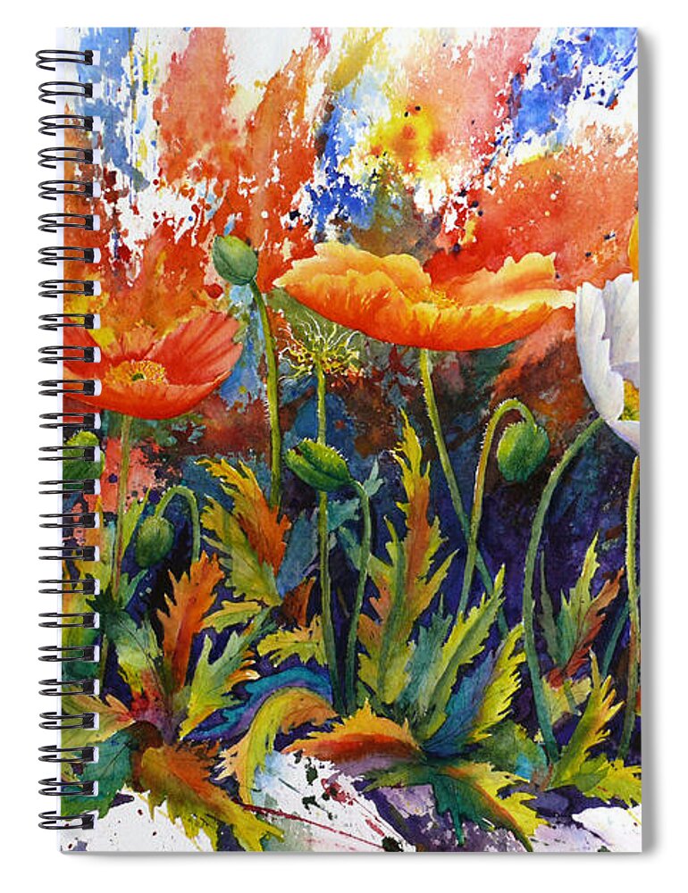 Poppies Spiral Notebook featuring the painting Poppy Blast by Karen Mattson