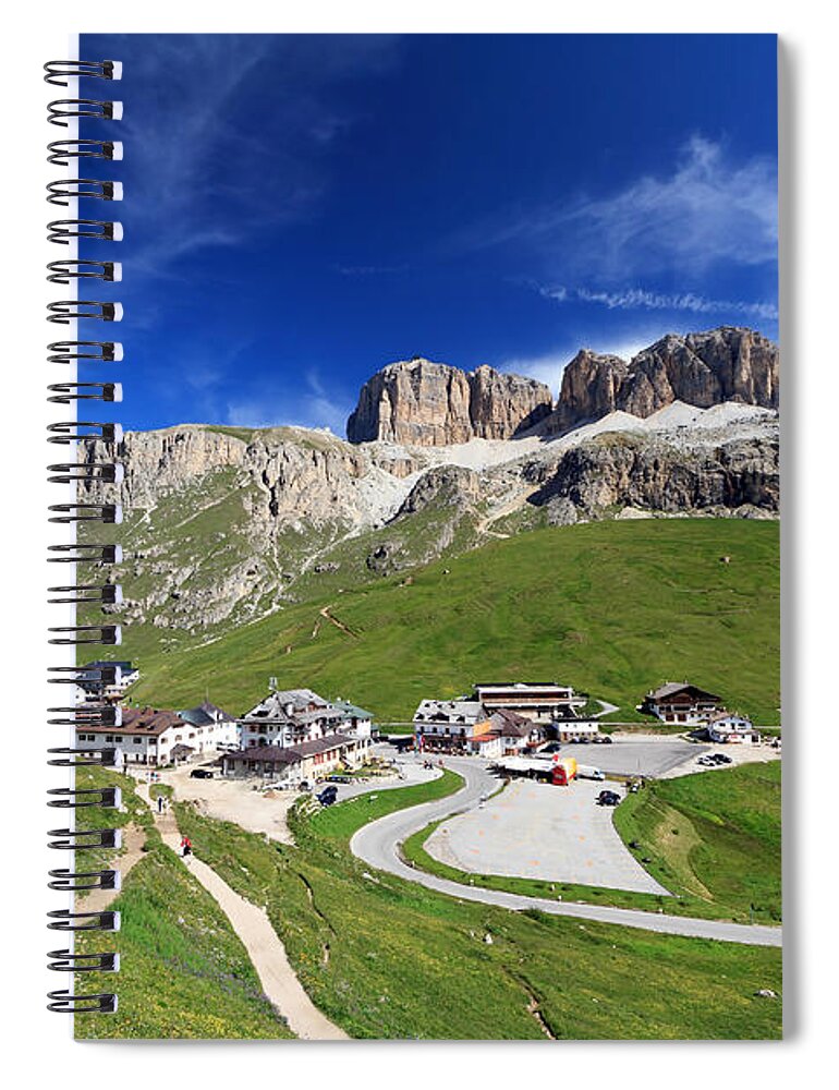 Alpine Spiral Notebook featuring the photograph Pordoi pass and mountain by Antonio Scarpi
