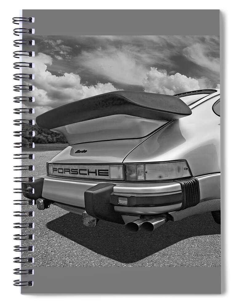 Porsche 911 Spiral Notebook featuring the photograph Porsche 911 Turbo Rear - Black and White by Gill Billington