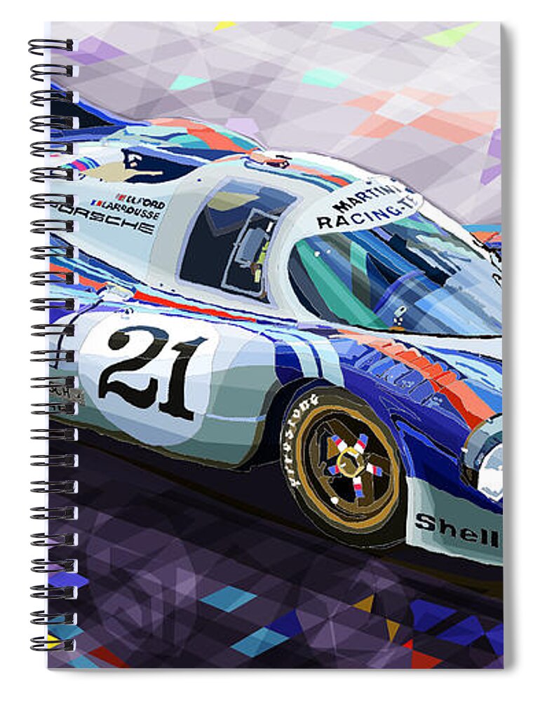 Shevchukart Spiral Notebook featuring the digital art Porsche 917 LH Larrousse Elford 24 Le Mans 1971 by Yuriy Shevchuk