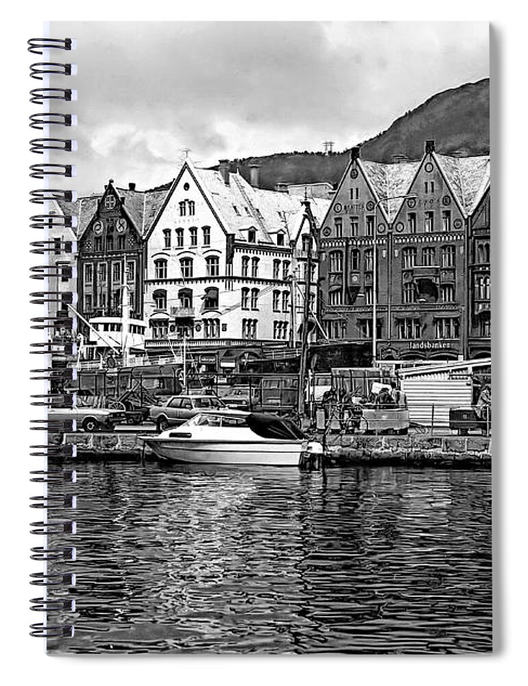 Alesund Spiral Notebook featuring the photograph Port Life bw by Steve Harrington