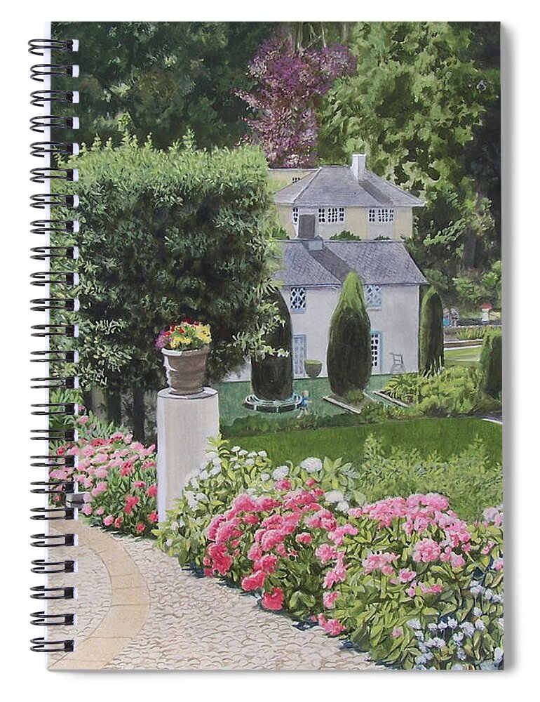 Green Spiral Notebook featuring the mixed media Port Meirion in Wales by Constance Drescher