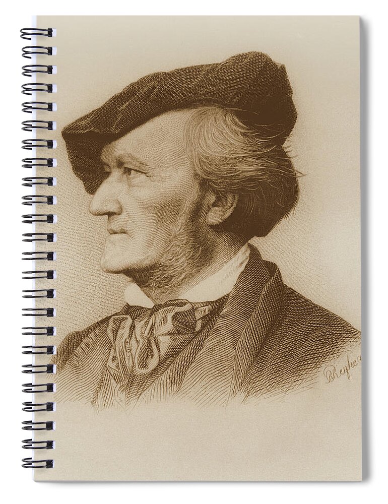 Male Spiral Notebook featuring the drawing Portrait Of Richard Wagner German by German School