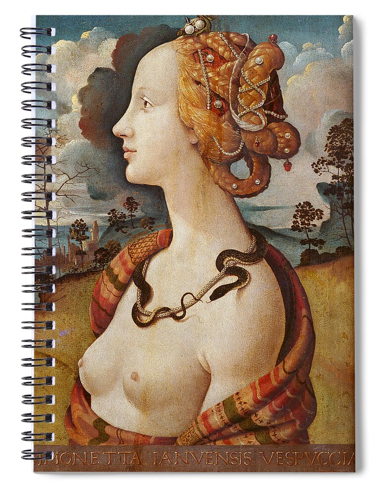Piero Di Cosimo Spiral Notebook featuring the painting Portrait of Simonetta Vespucci by Piero di Cosimo