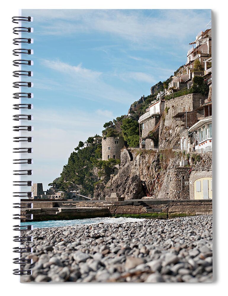 Town Spiral Notebook featuring the photograph Positanos Pebbled Shore And Saracen by Driendl Group