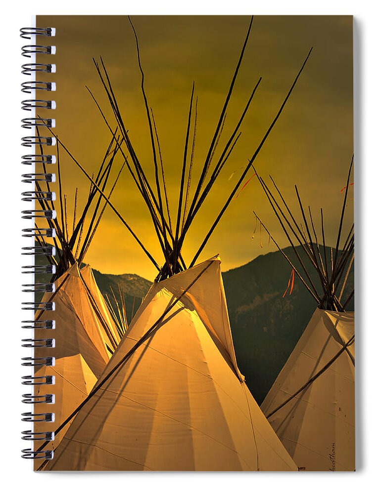 American Indian Spiral Notebook featuring the photograph Powwow Camp at Sunrise by Kae Cheatham